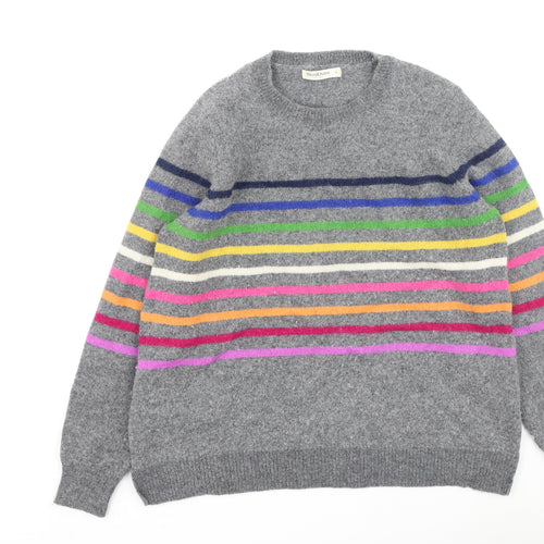 Woolovers Womens Multicoloured Round Neck Striped Wool Pullover Jumper Size L
