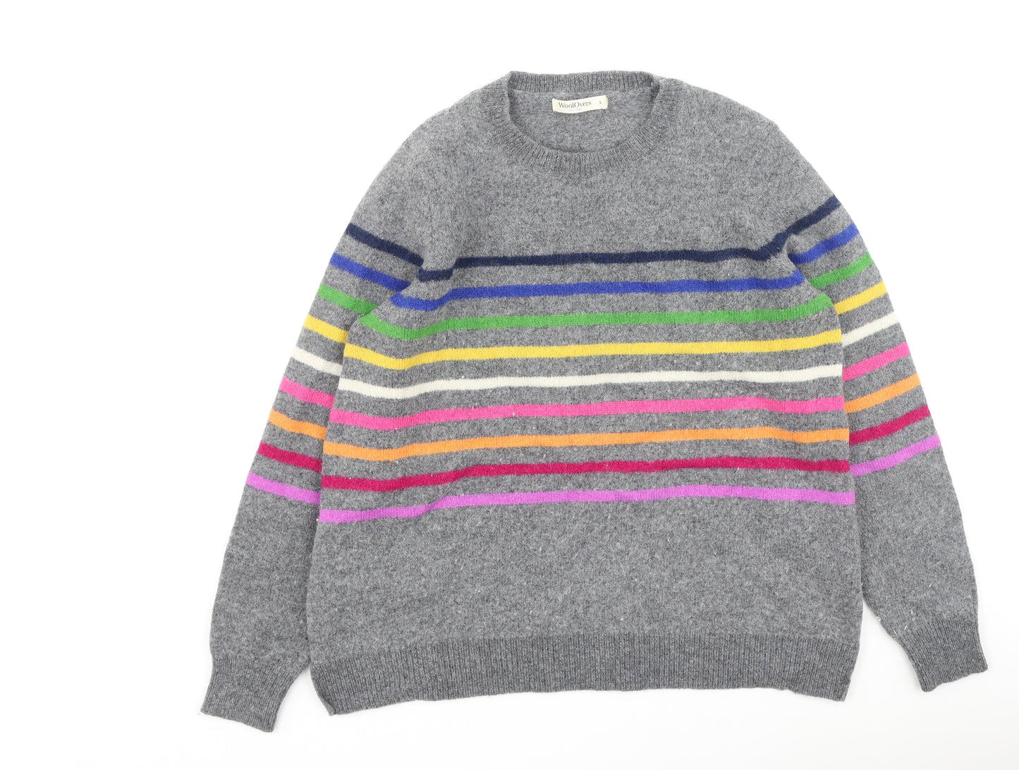 Woolovers Womens Multicoloured Round Neck Striped Wool Pullover Jumper Size L
