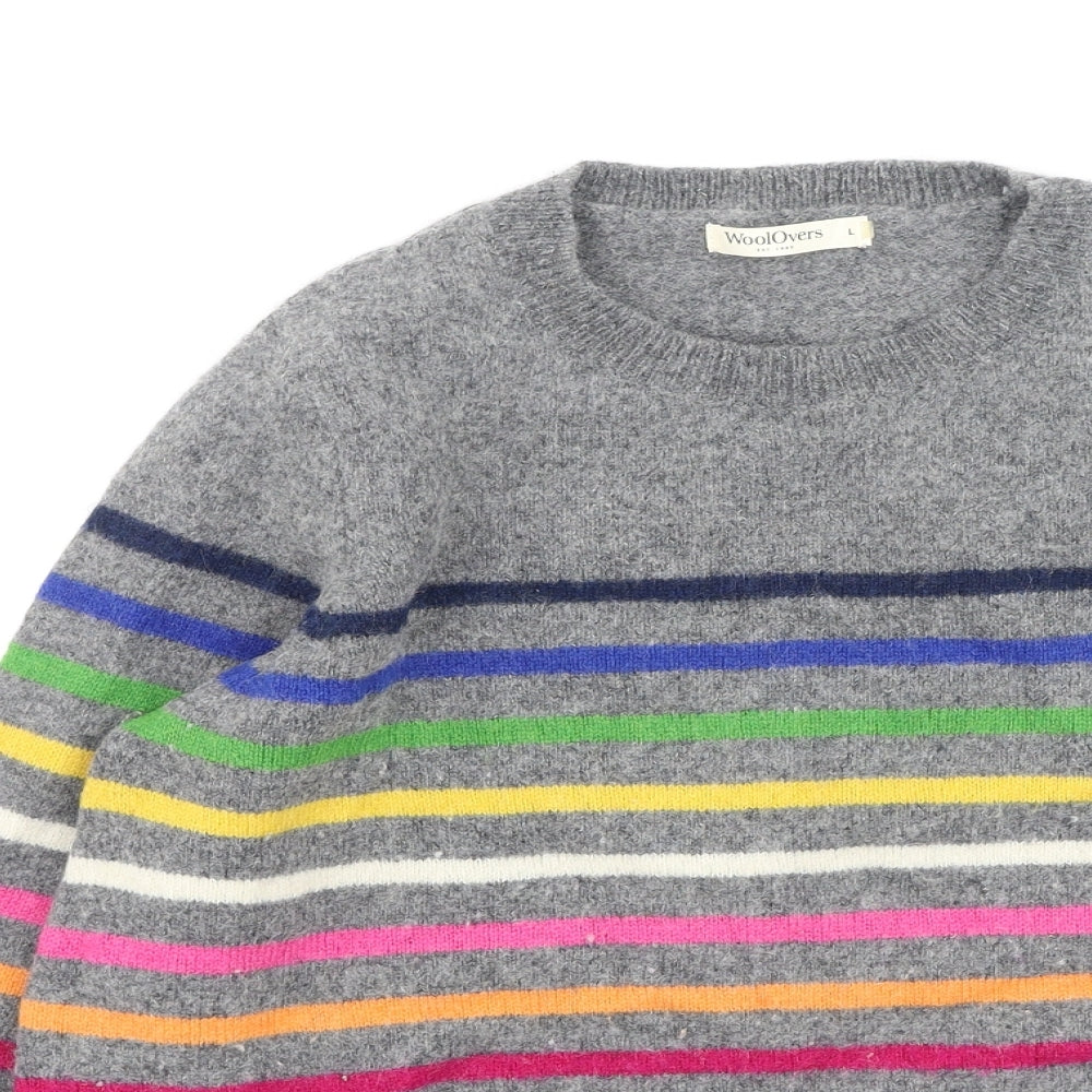 Woolovers Womens Multicoloured Round Neck Striped Wool Pullover Jumper Size L