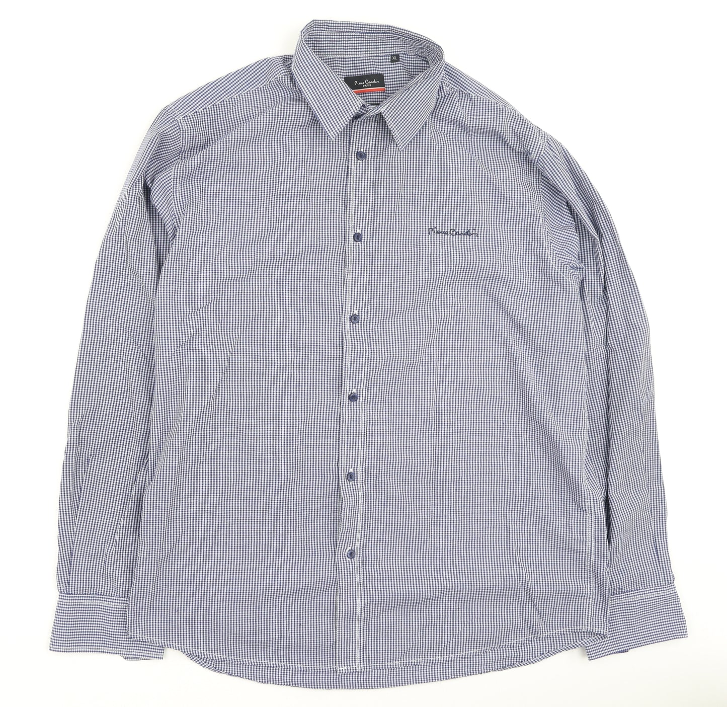 piene candini Mens Blue Check Polyester  Button-Up Size XL Collared