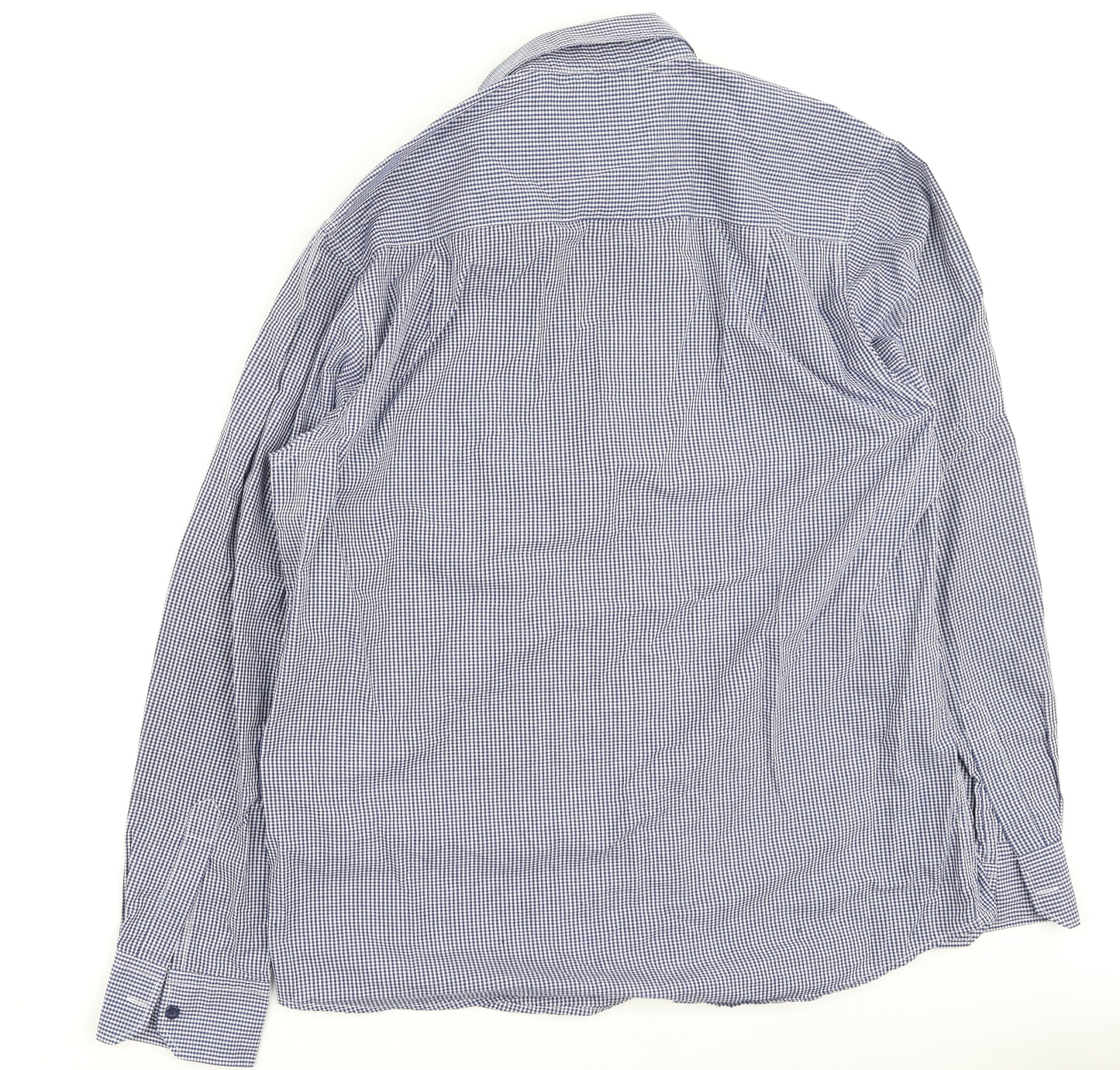 piene candini Mens Blue Check Polyester  Button-Up Size XL Collared