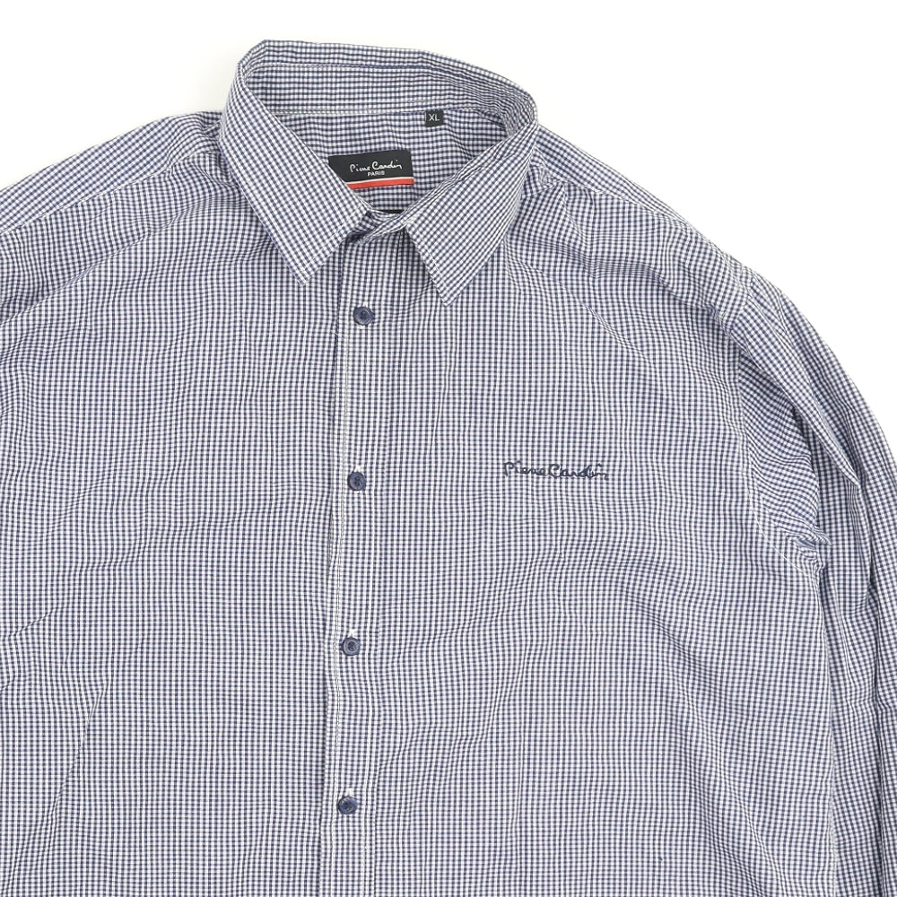 piene candini Mens Blue Check Polyester  Button-Up Size XL Collared