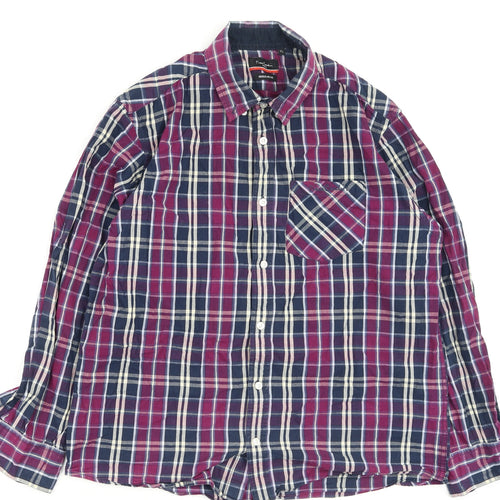 piene candini Mens Purple Check Polyester  Button-Up Size XL Collared