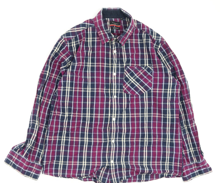 piene candini Mens Purple Check Polyester  Button-Up Size XL Collared