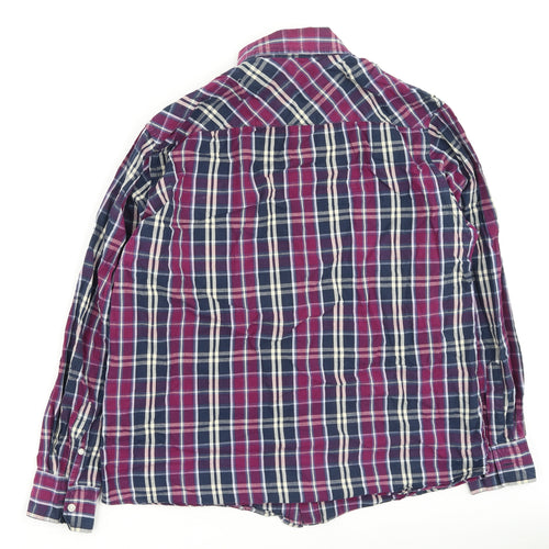piene candini Mens Purple Check Polyester  Button-Up Size XL Collared