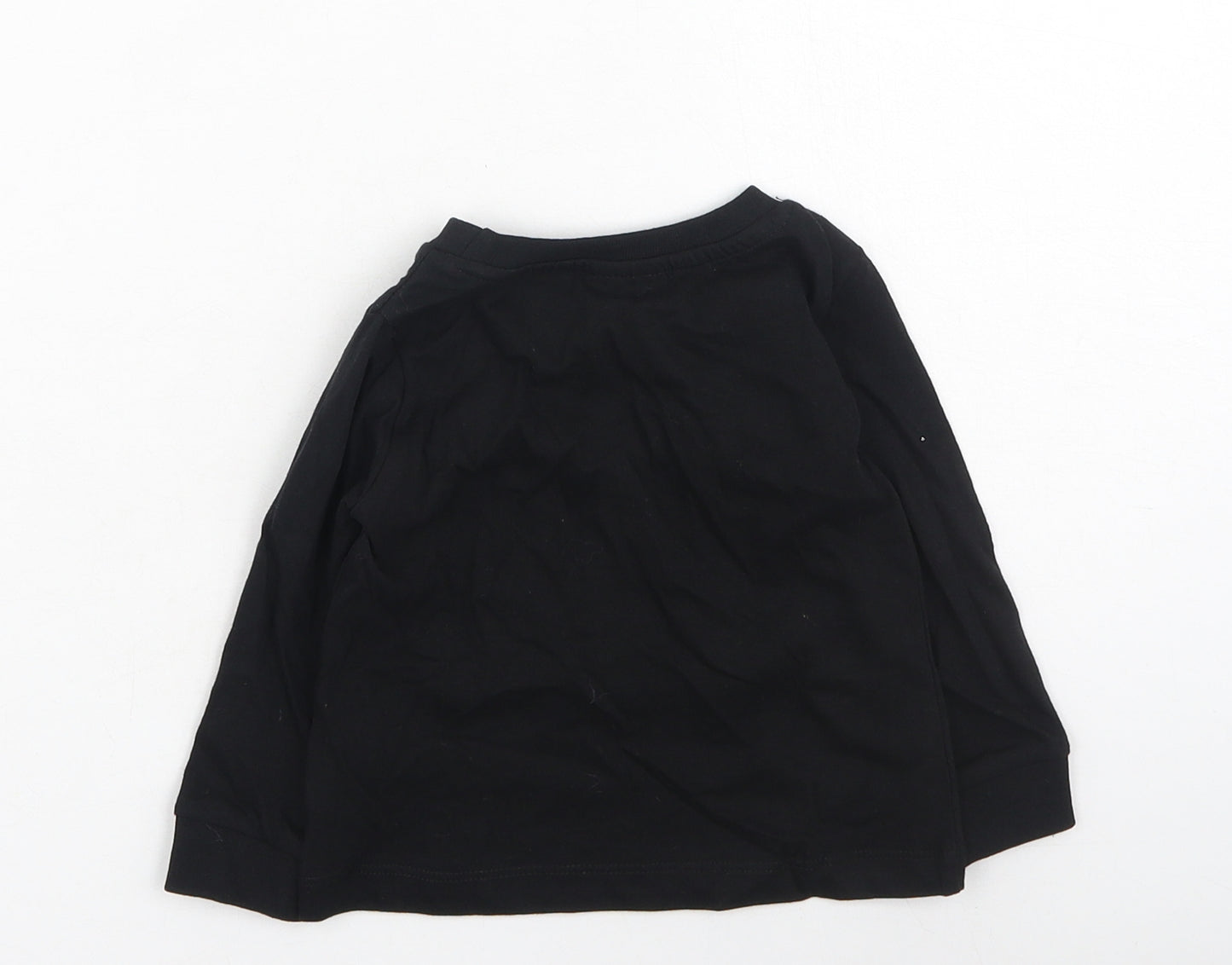 Preworn Boys Black  Cotton Basic Dress Shirt Size 9-12 Months Round Neck