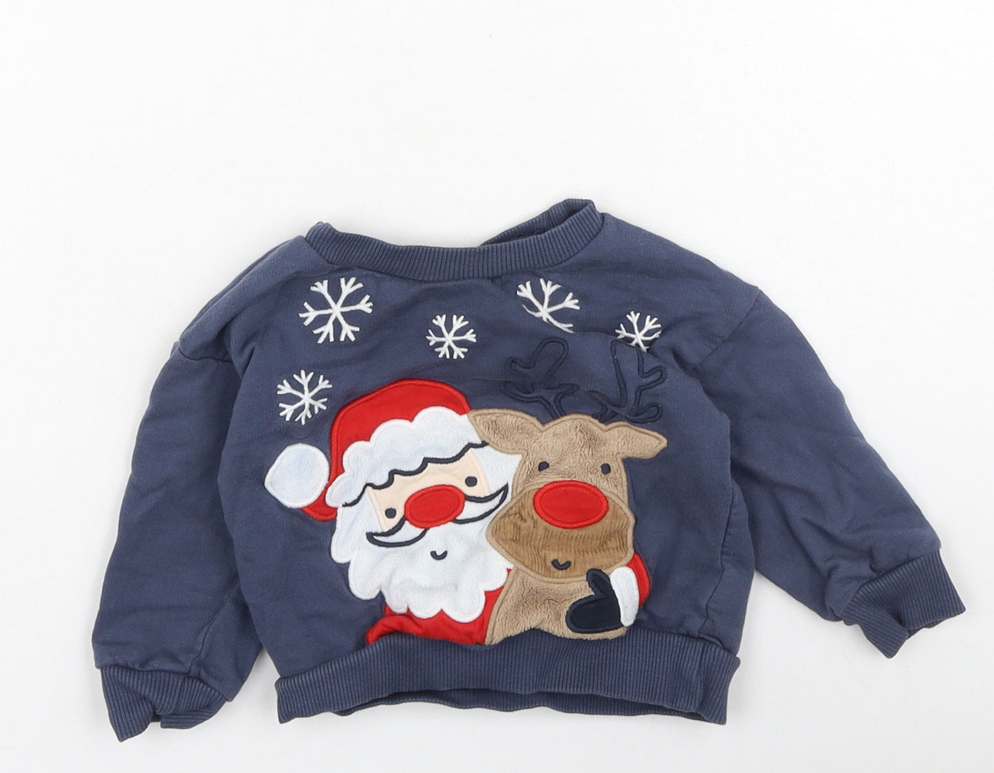 Dunnes Stores Boys Blue  Cotton Pullover Jumper Size 6-9 Months   - Christmas Jumper