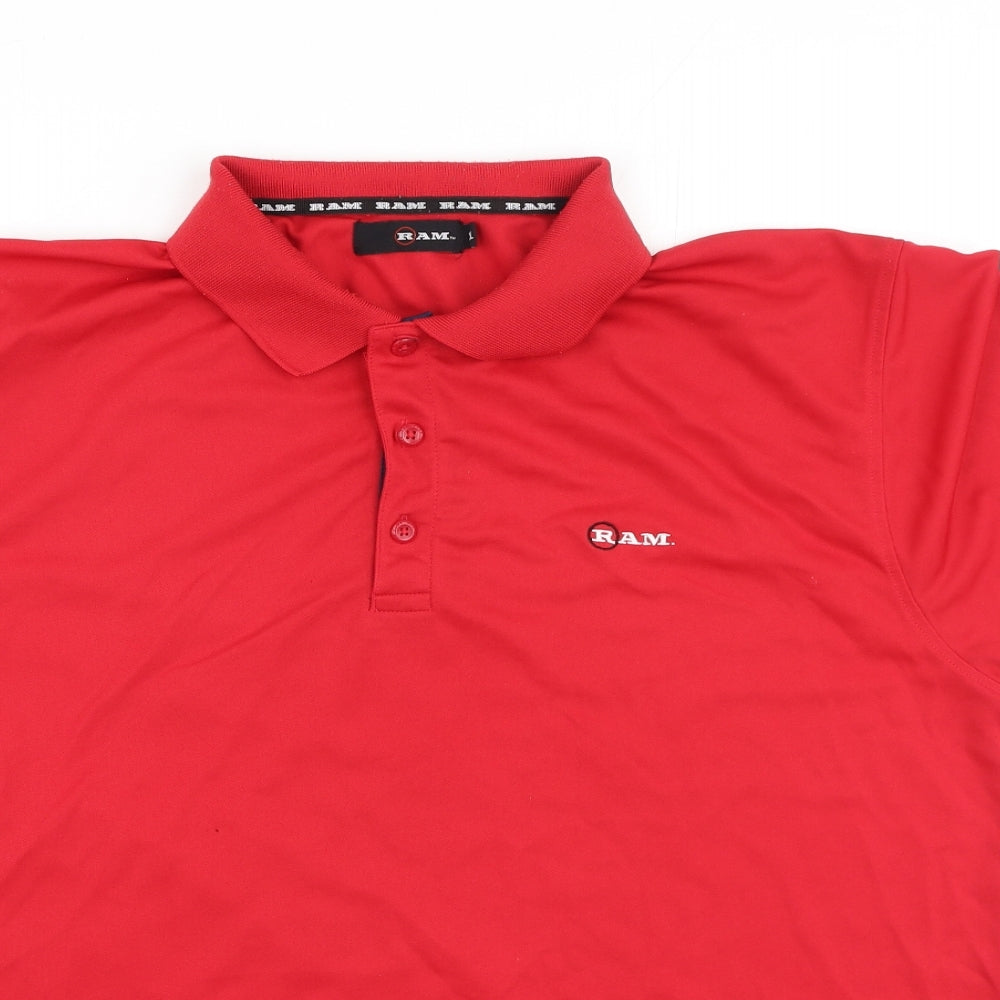 RAM Mens Red  Polyester  Polo Size 2XL Collared