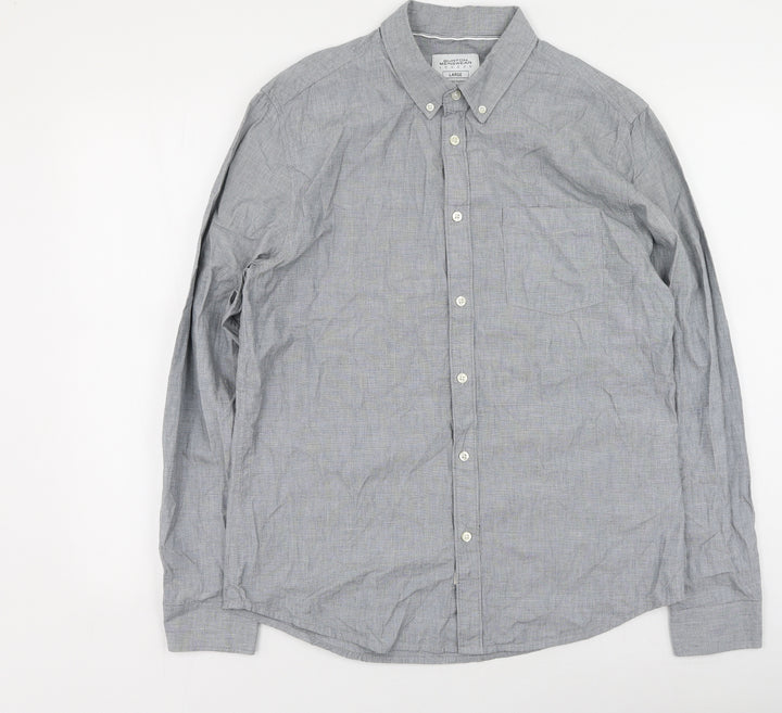 Burton Mens Grey  Cotton  Button-Up Size L Collared