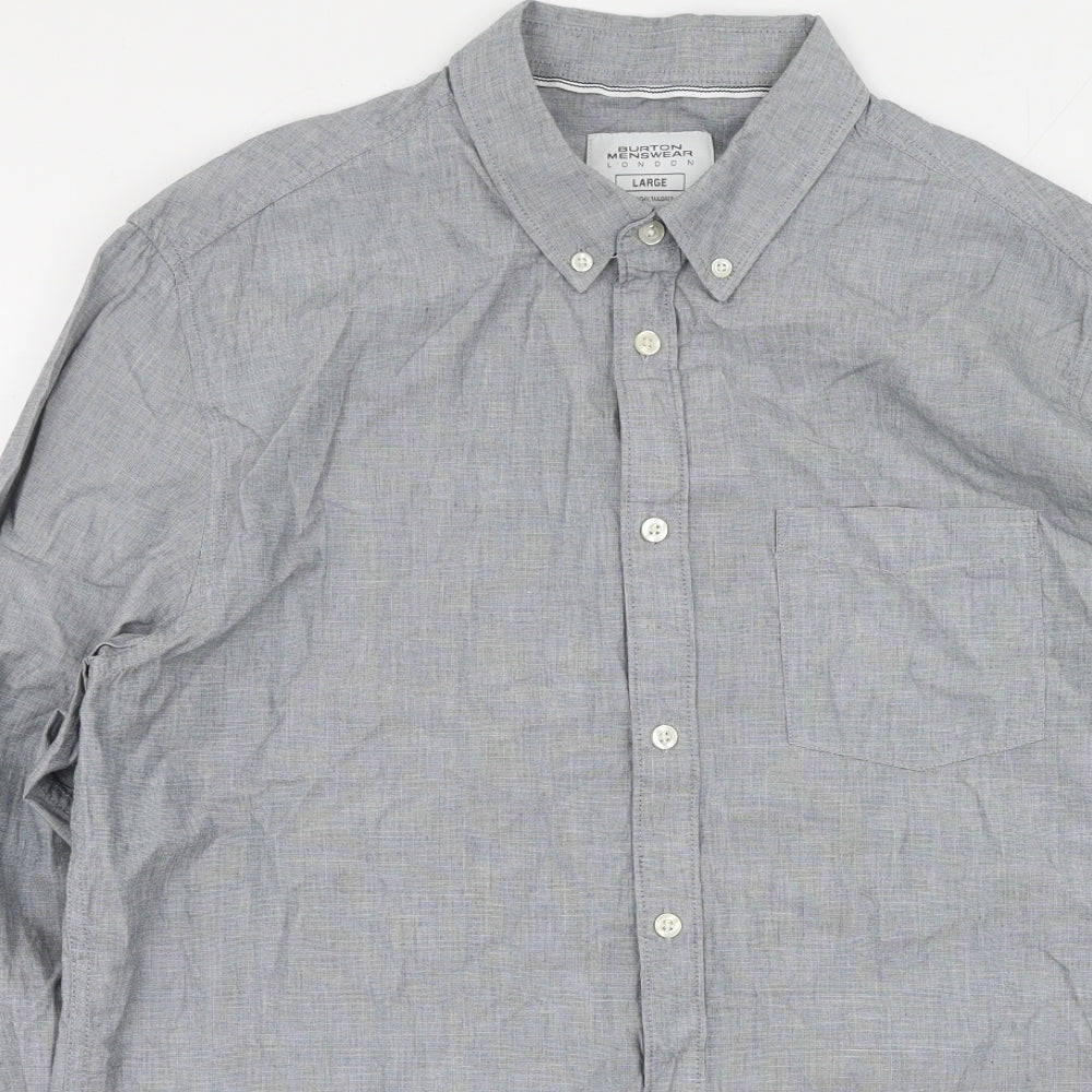 Burton Mens Grey  Cotton  Button-Up Size L Collared