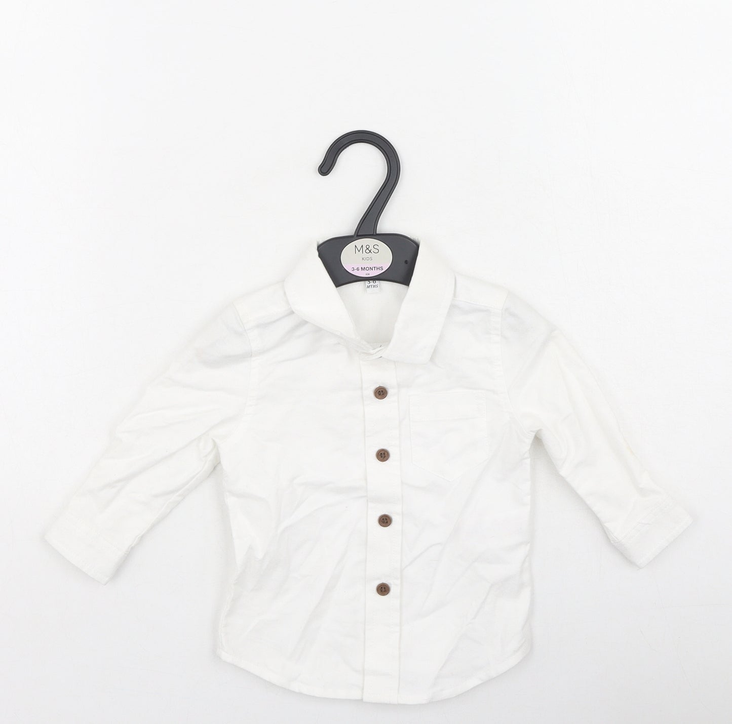 Marks and Spencer Boys White  Cotton Basic Dress Shirt Size 3-6 Months Collared