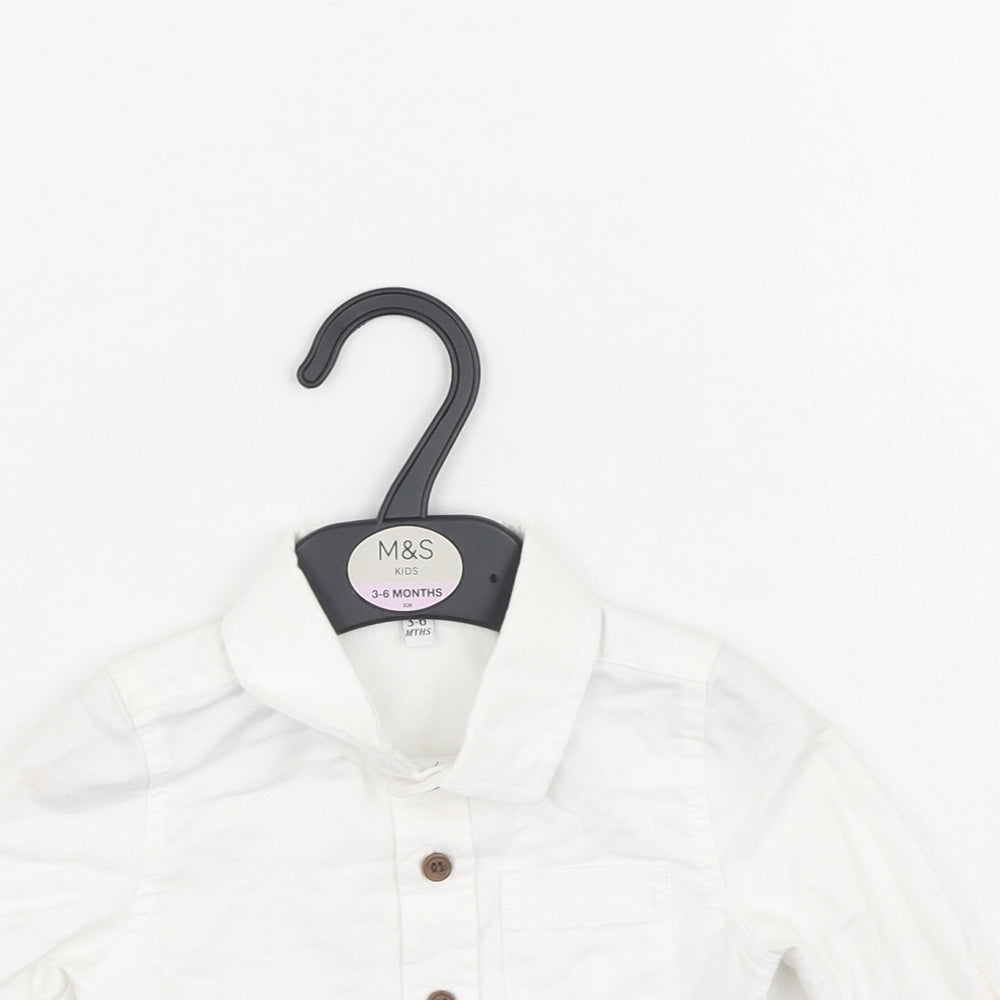 Marks and Spencer Boys White  Cotton Basic Dress Shirt Size 3-6 Months Collared