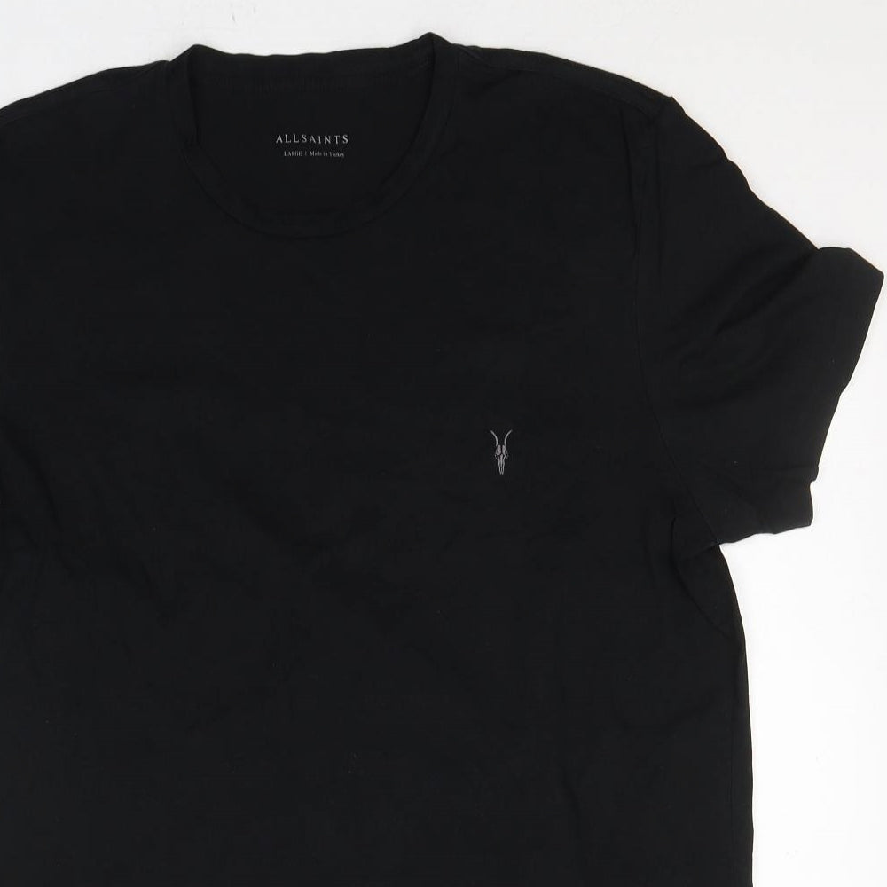 AllSaints Mens Black  Cotton  T-Shirt Size L Round Neck