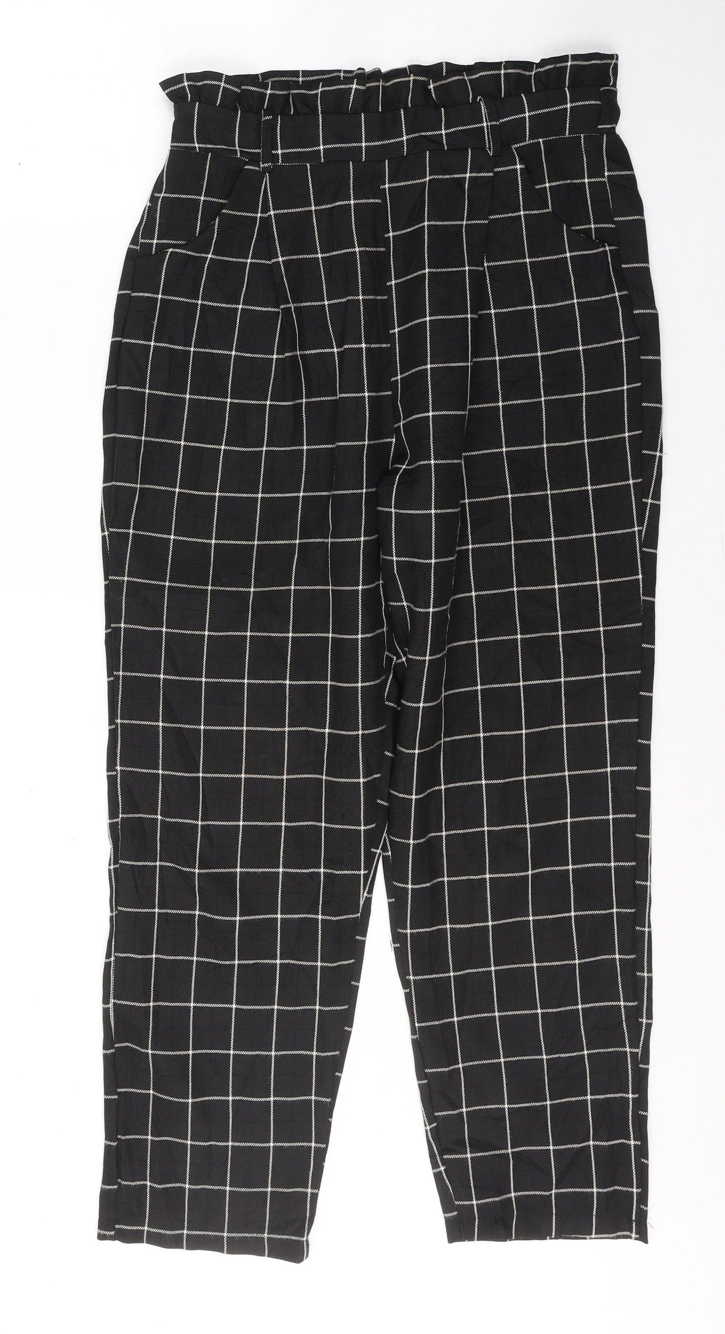 Quiz Womens Black Check Polyester Trousers  Size 10 L26 in Regular