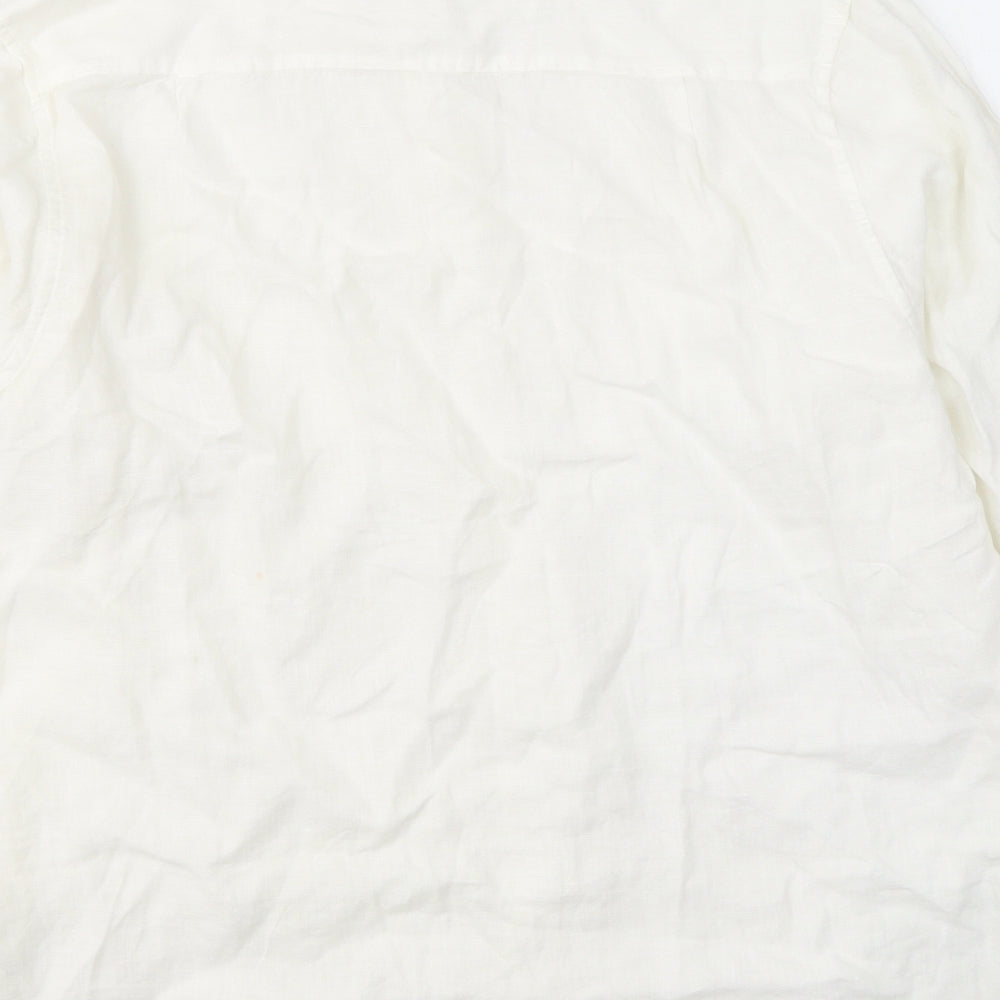 Easy Mens White  Linen  Button-Up Size L Round Neck Button