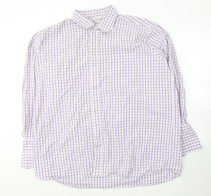 Grellie Mens White Plaid Cotton  Button-Up Size XL Collared Button