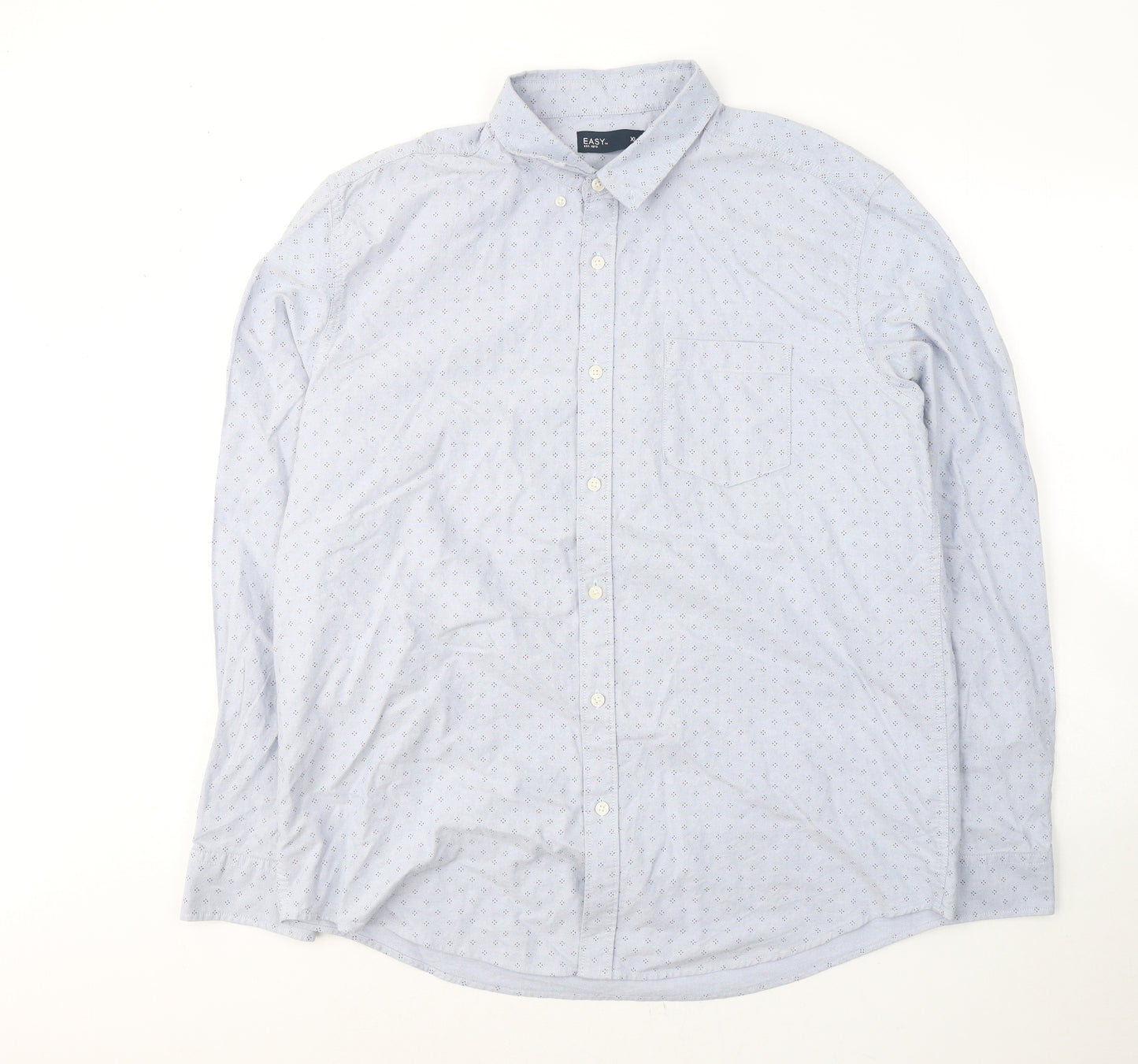 Easy Mens Blue Geometric Cotton  Button-Up Size XL Collared Button