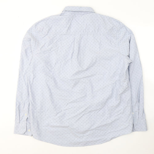 Easy Mens Blue Geometric Cotton  Button-Up Size XL Collared Button
