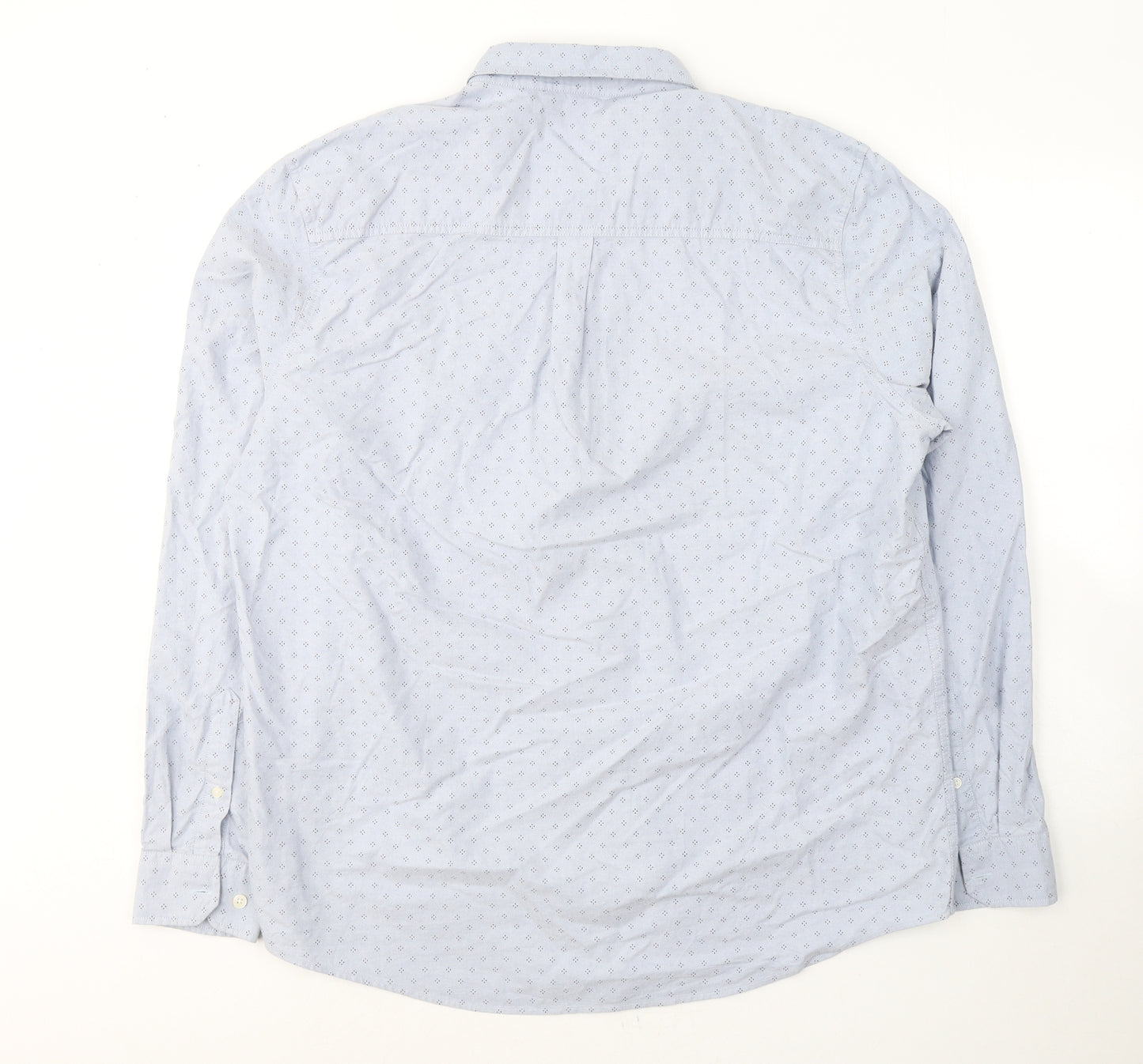 Easy Mens Blue Geometric Cotton  Button-Up Size XL Collared Button