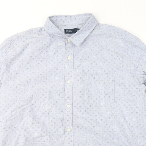 Easy Mens Blue Geometric Cotton  Button-Up Size XL Collared Button