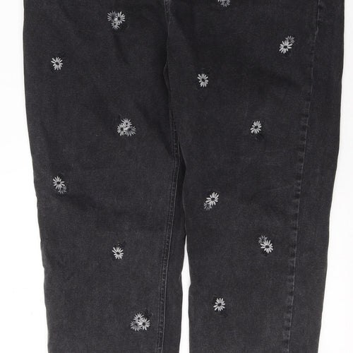 TU Womens Black Floral Cotton Mom Jeans Size 18 L28 in Regular Button