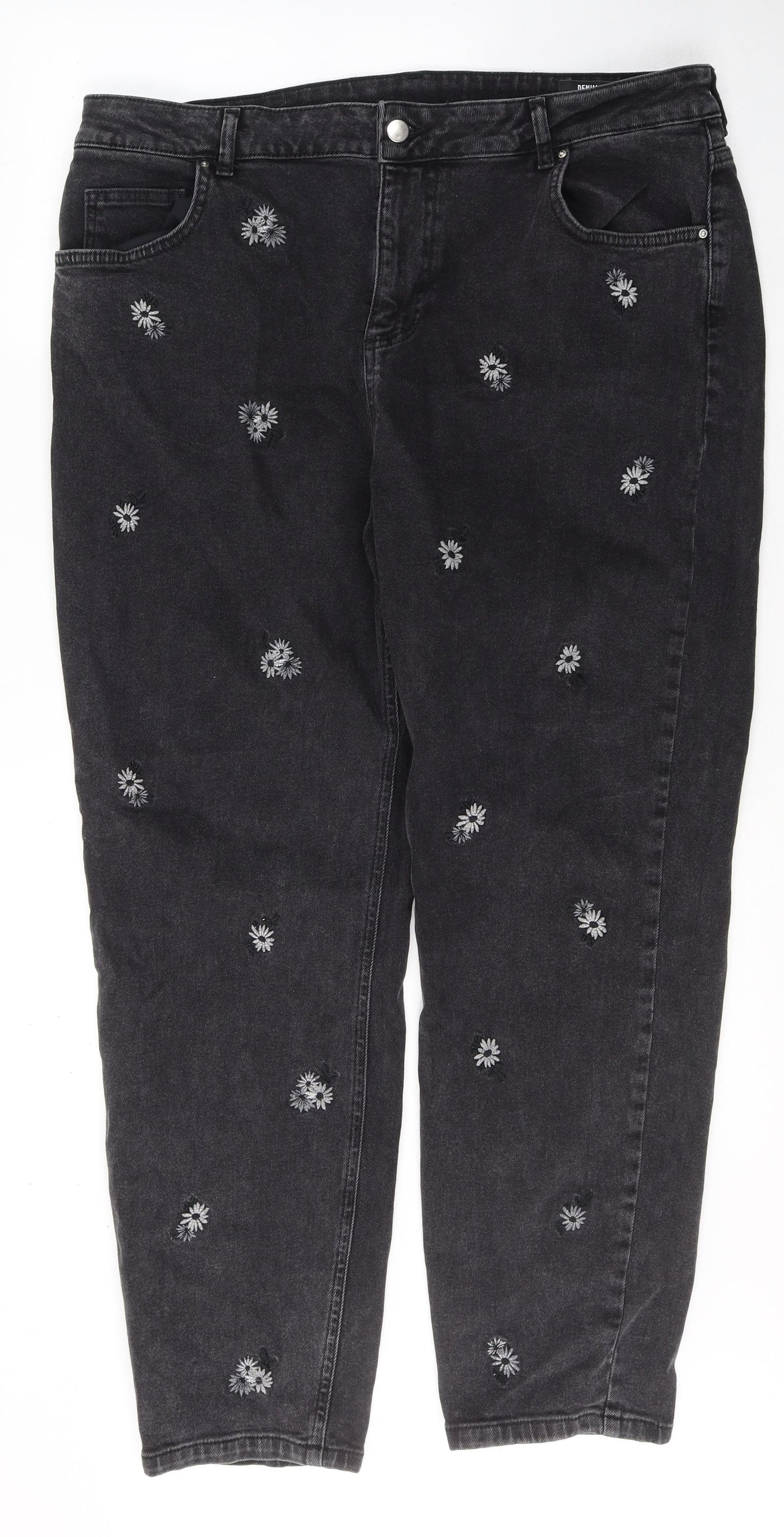 TU Womens Black Floral Cotton Mom Jeans Size 18 L28 in Regular Button
