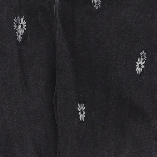 TU Womens Black Floral Cotton Mom Jeans Size 18 L28 in Regular Button