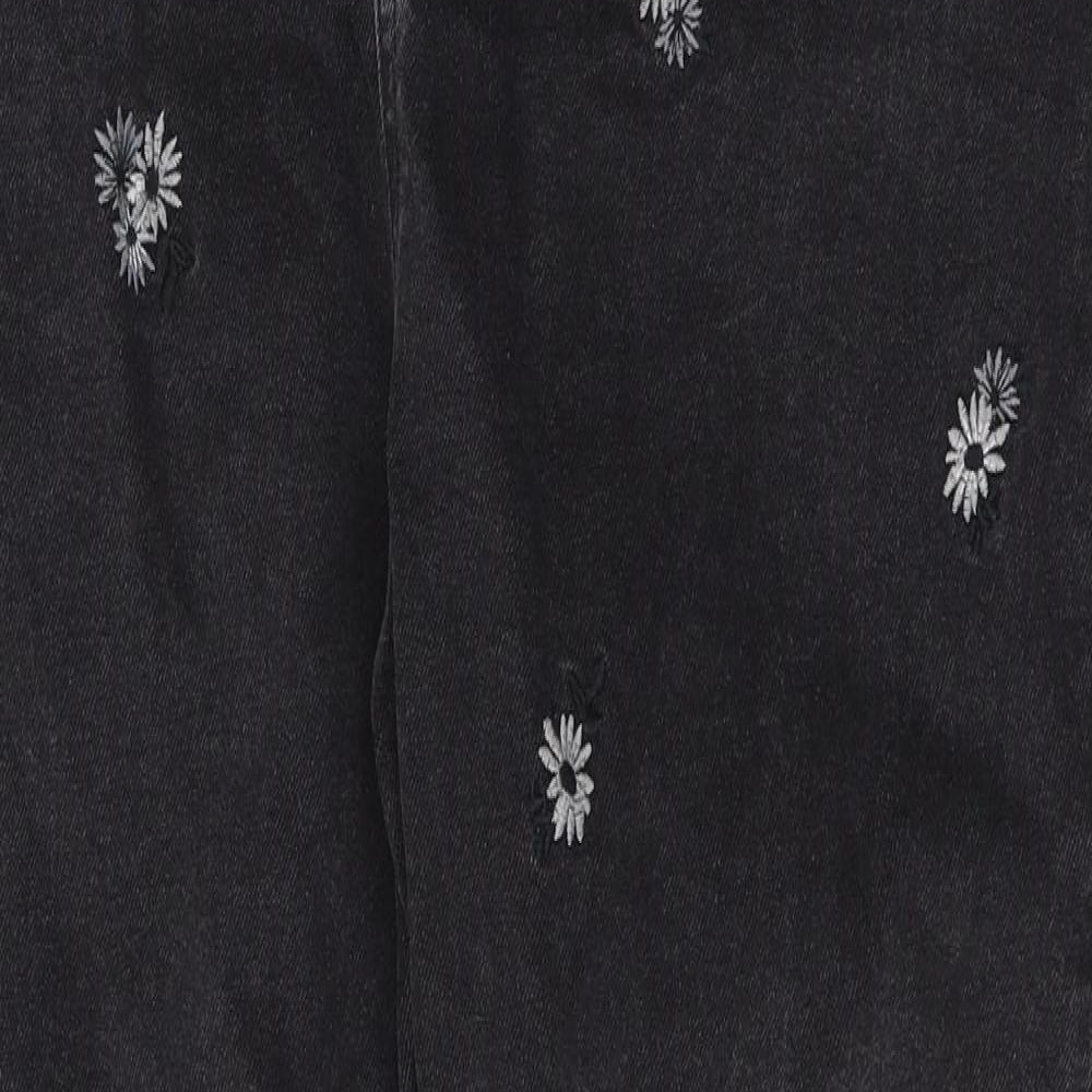 TU Womens Black Floral Cotton Mom Jeans Size 18 L28 in Regular Button