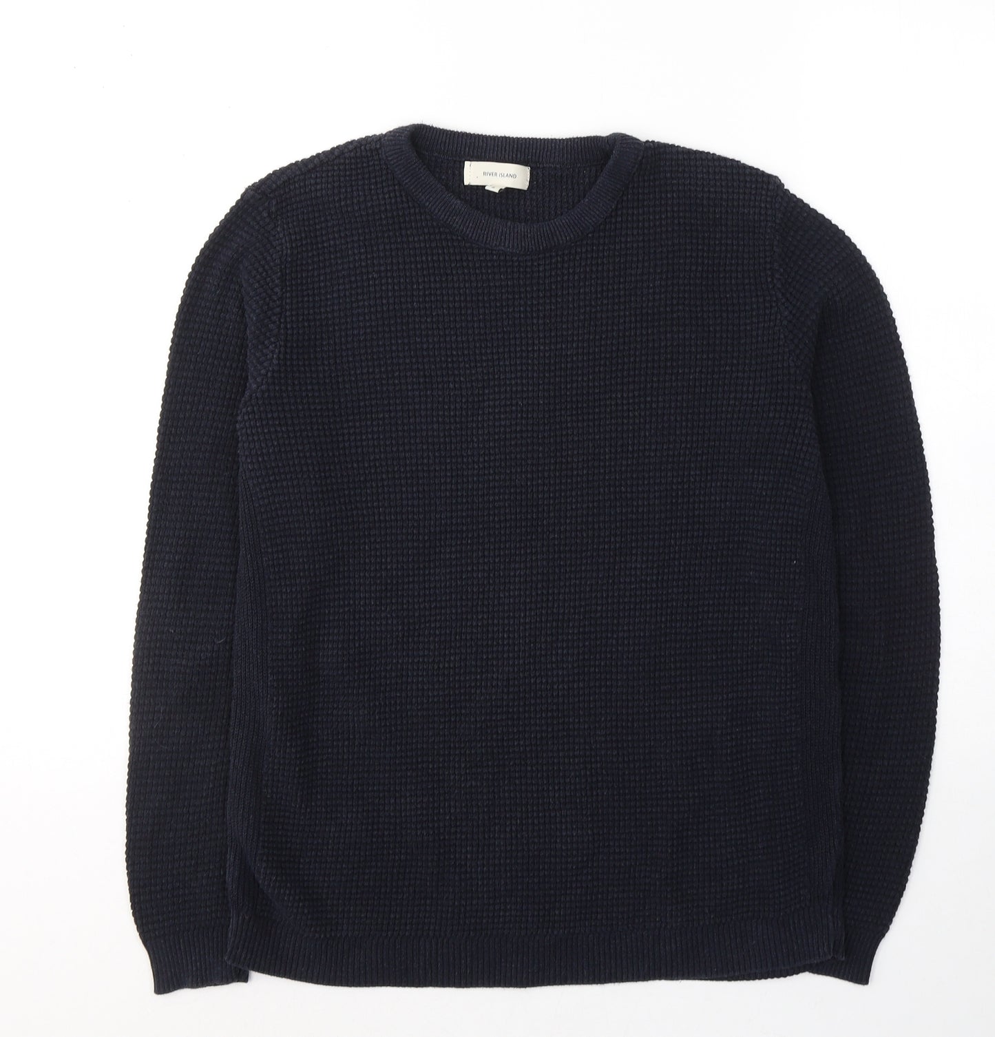 River Island Mens Blue Round Neck  Acrylic Pullover Jumper Size S