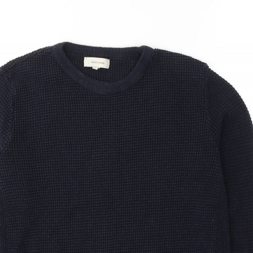 River Island Mens Blue Round Neck  Acrylic Pullover Jumper Size S