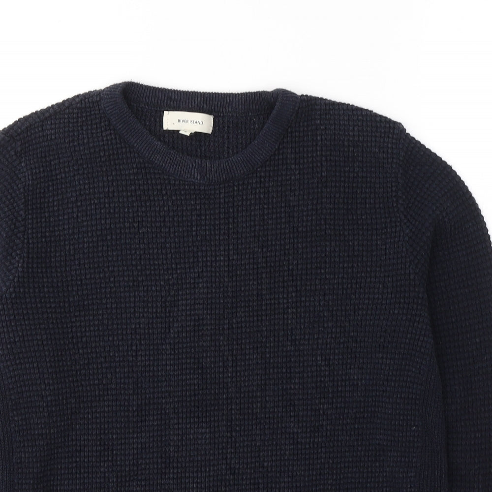 River Island Mens Blue Round Neck  Acrylic Pullover Jumper Size S