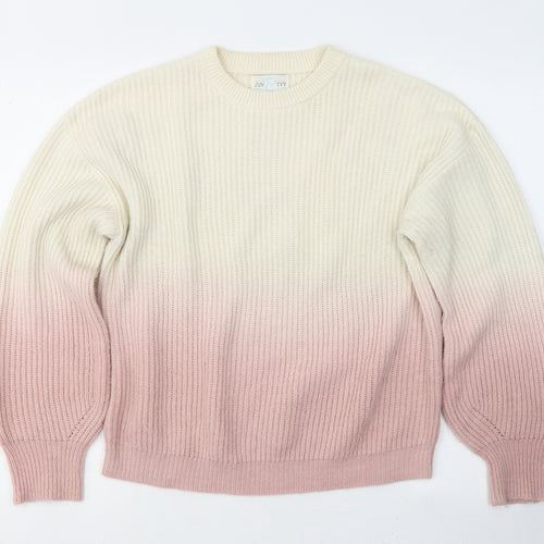 Jun&Ivy Womens White Round Neck  Acrylic Pullover Jumper Size M