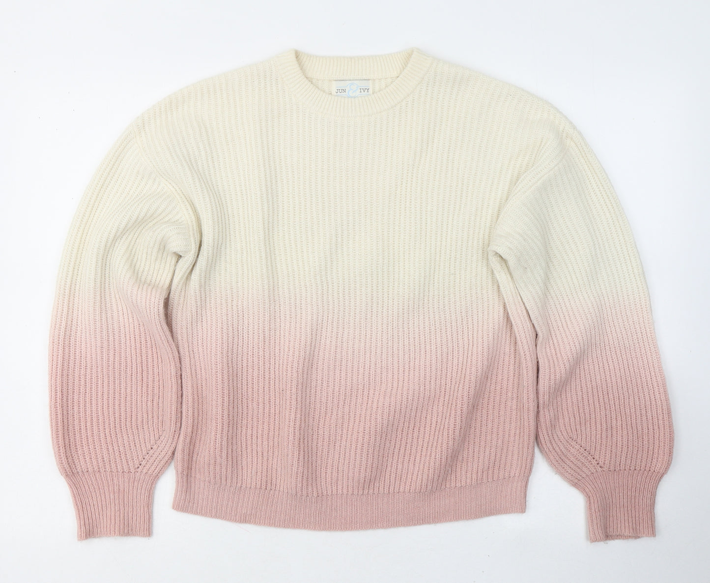 Jun&Ivy Womens White Round Neck  Acrylic Pullover Jumper Size M