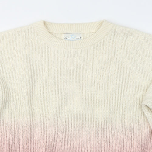 Jun&Ivy Womens White Round Neck  Acrylic Pullover Jumper Size M
