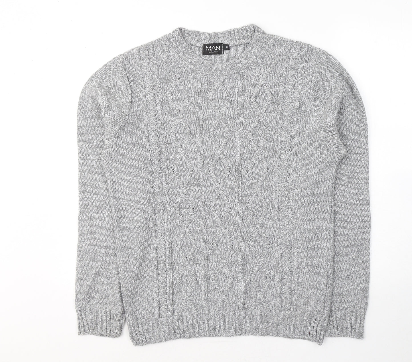 Boohoo Mens Grey Round Neck  Acrylic Pullover Jumper Size M