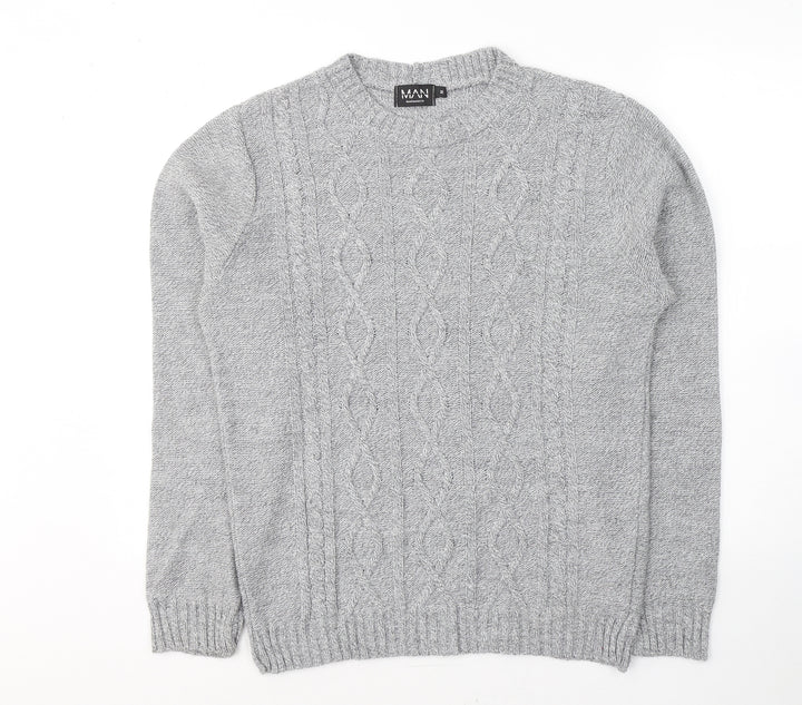 Boohoo Mens Grey Round Neck  Acrylic Pullover Jumper Size M