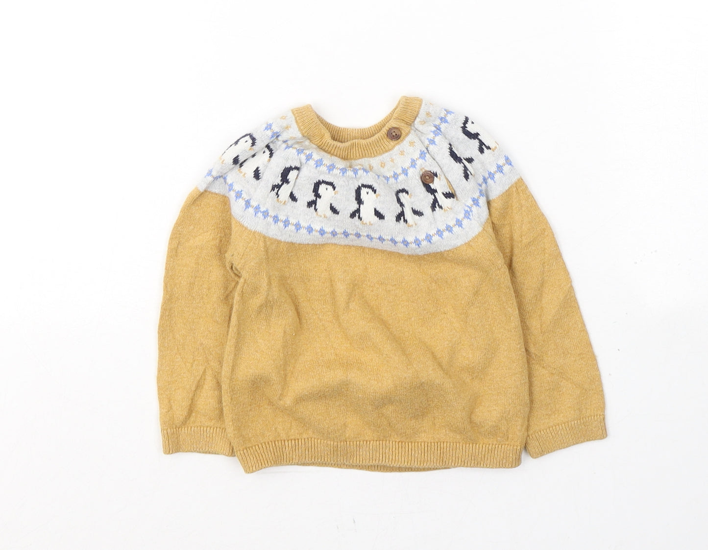 Marks and Spencer Baby Yellow Fair Isle Cotton Pullover Jumper Size 12-18 Months  Pullover - Penguins