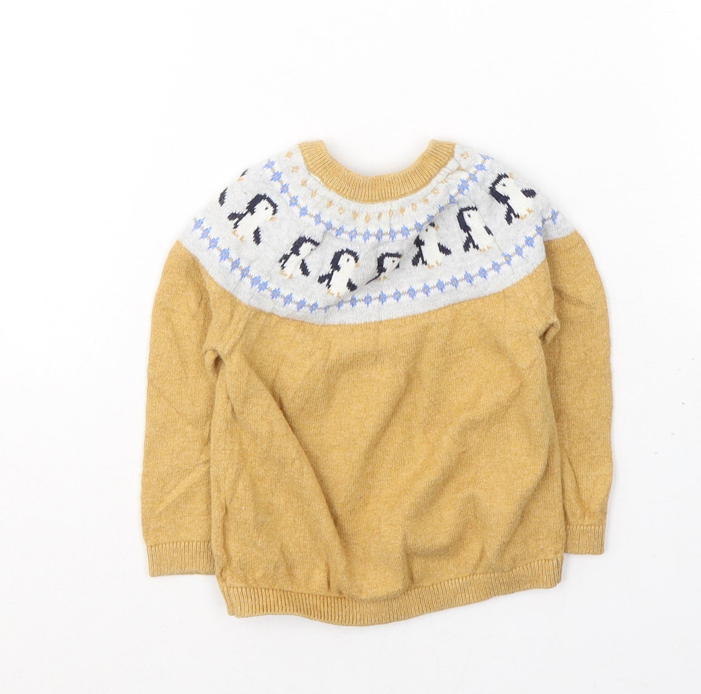 Marks and Spencer Baby Yellow Fair Isle Cotton Pullover Jumper Size 12-18 Months  Pullover - Penguins