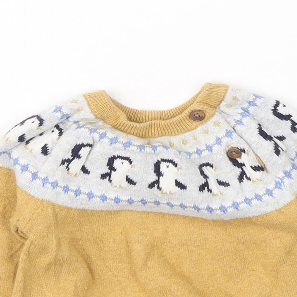 Marks and Spencer Baby Yellow Fair Isle Cotton Pullover Jumper Size 12-18 Months  Pullover - Penguins