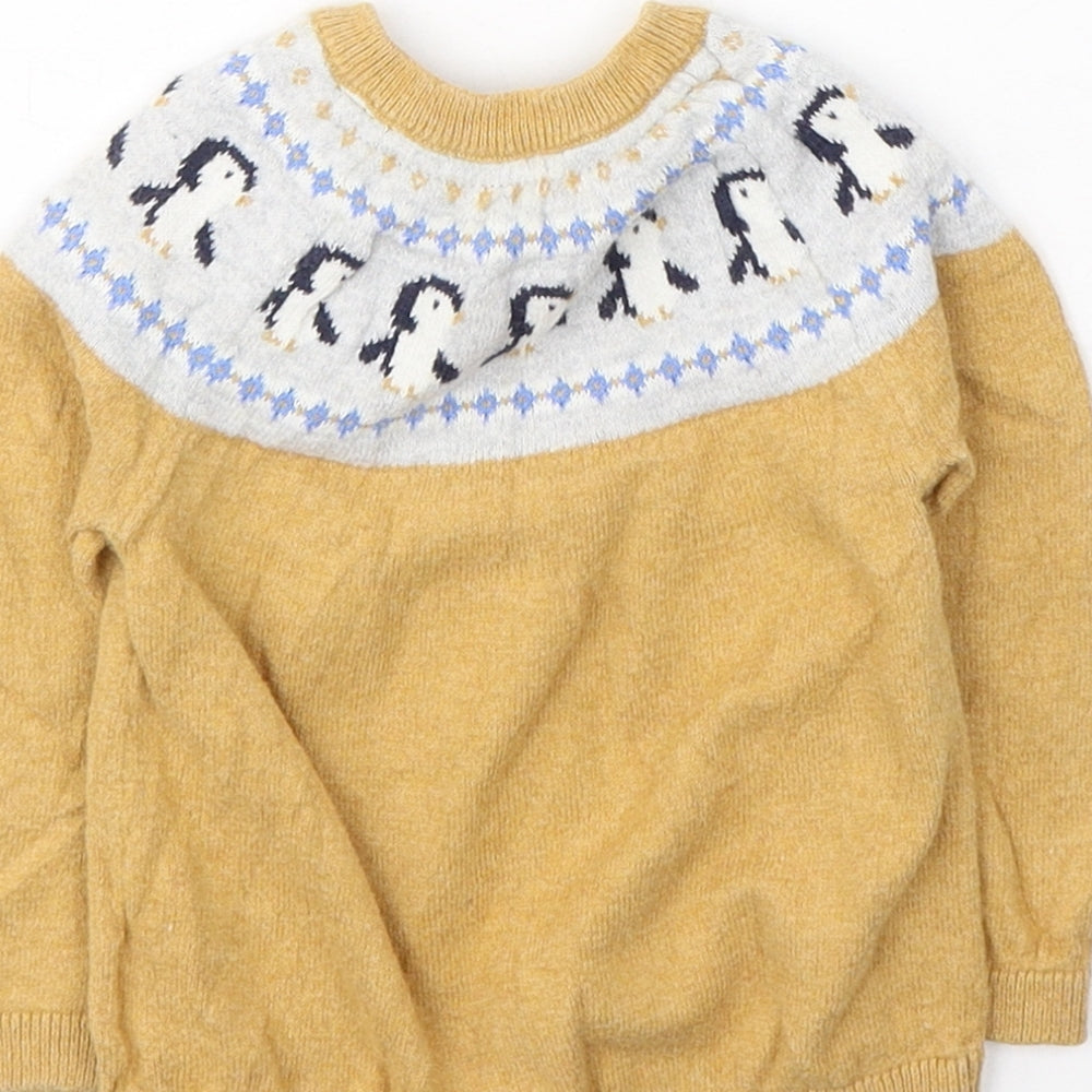 Marks and Spencer Baby Yellow Fair Isle Cotton Pullover Jumper Size 12-18 Months  Pullover - Penguins