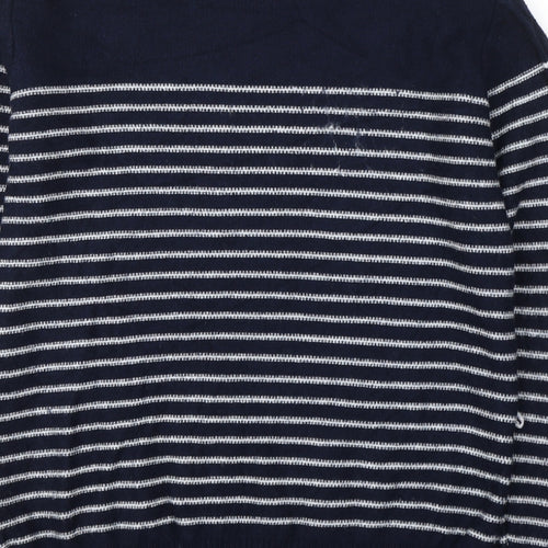 Papaya Womens Blue Round Neck Striped Viscose Pullover Jumper Size M