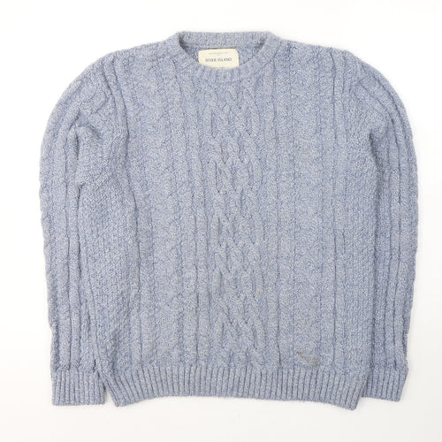 River Island Mens Blue Round Neck  Acrylic Pullover Jumper Size S