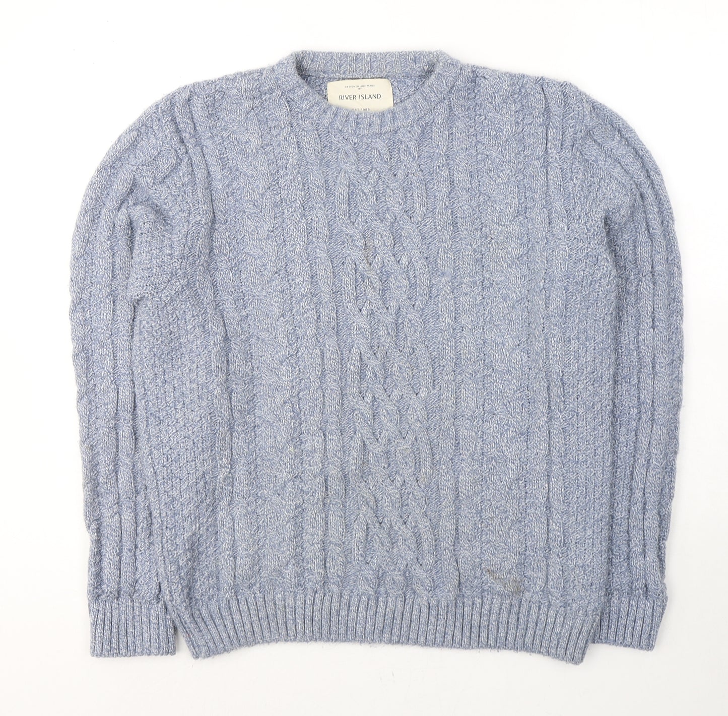 River Island Mens Blue Round Neck  Acrylic Pullover Jumper Size S