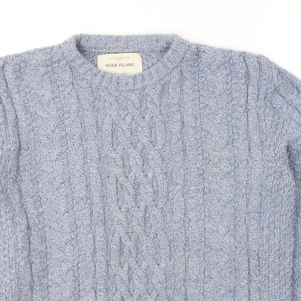 River Island Mens Blue Round Neck  Acrylic Pullover Jumper Size S