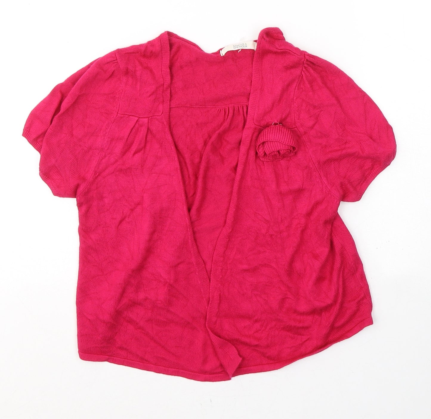 Marks and Spencer Womens Pink V-Neck  Acetate Cardigan Jumper Size 10