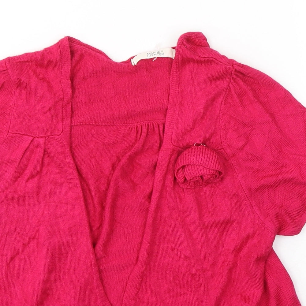 Marks and Spencer Womens Pink V-Neck  Acetate Cardigan Jumper Size 10