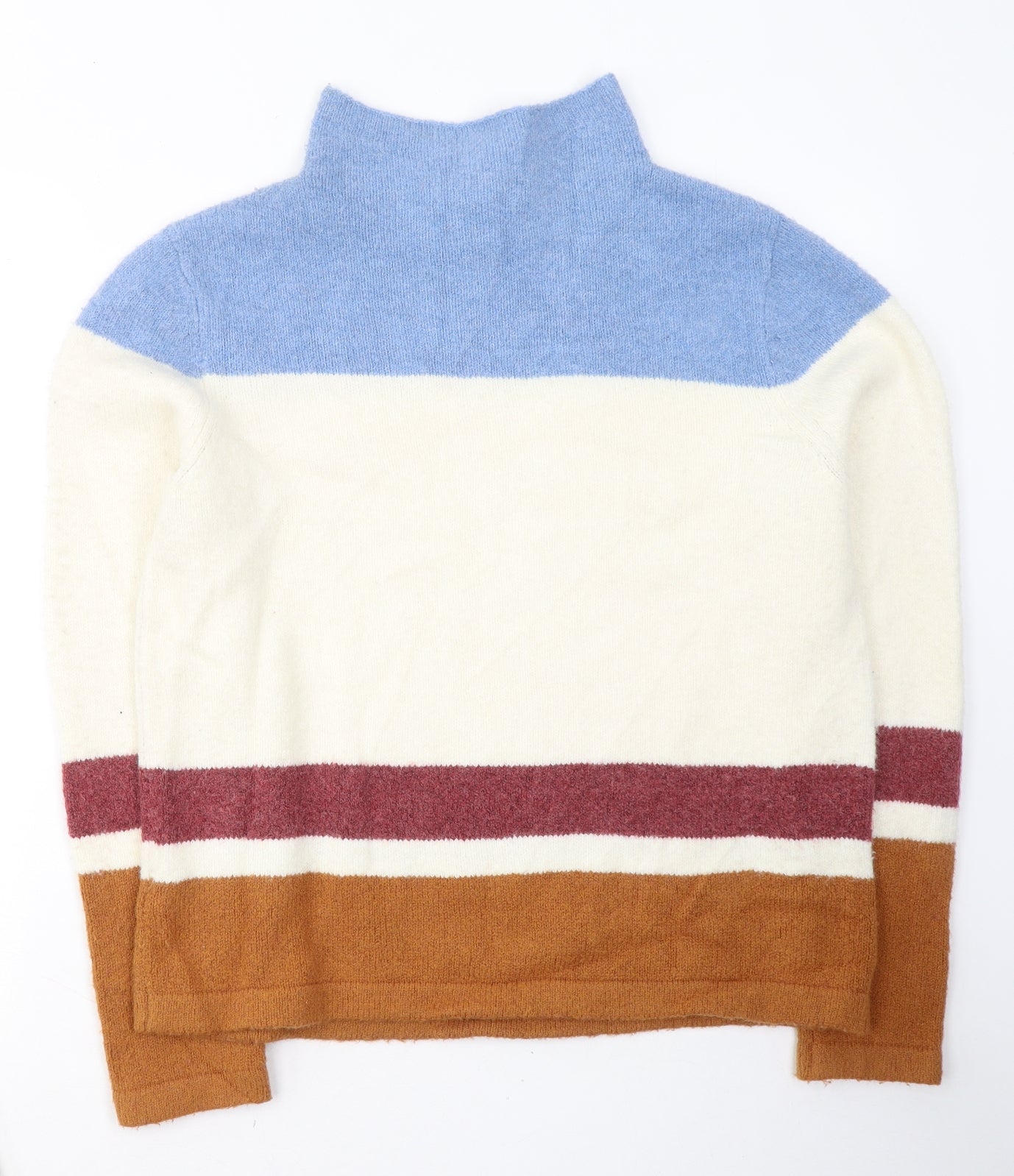 C&C Womens White High Neck Striped Acrylic Pullover Jumper Size XL