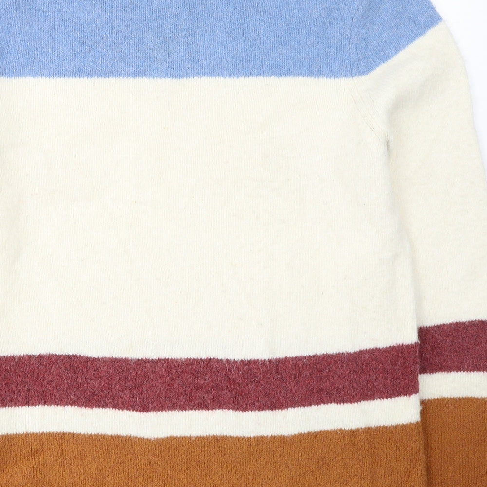 C&C Womens White High Neck Striped Acrylic Pullover Jumper Size XL