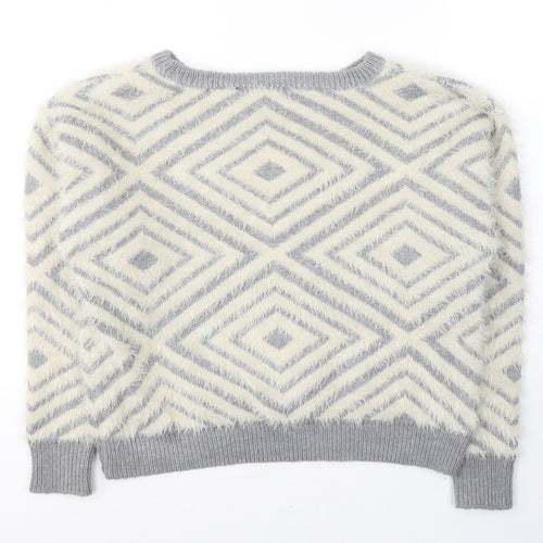 New Look Womens Grey Round Neck Geometric Acrylic Pullover Jumper Size 12