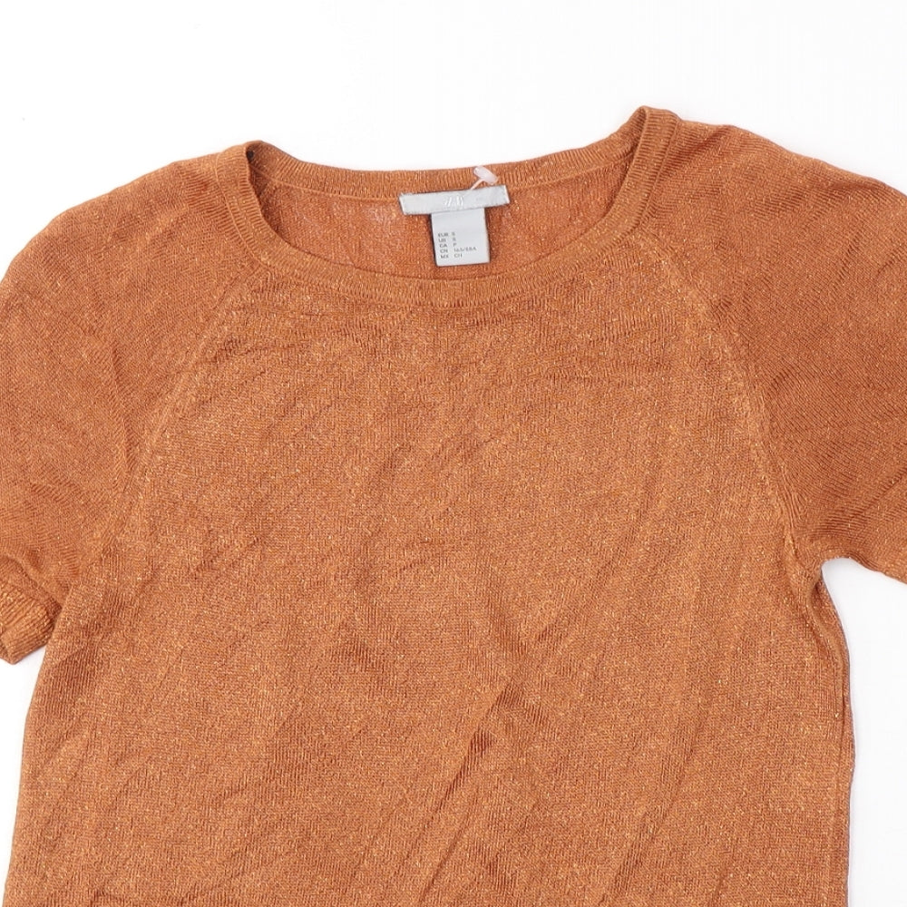 H&M Womens Brown  Viscose Basic T-Shirt Size S Round Neck